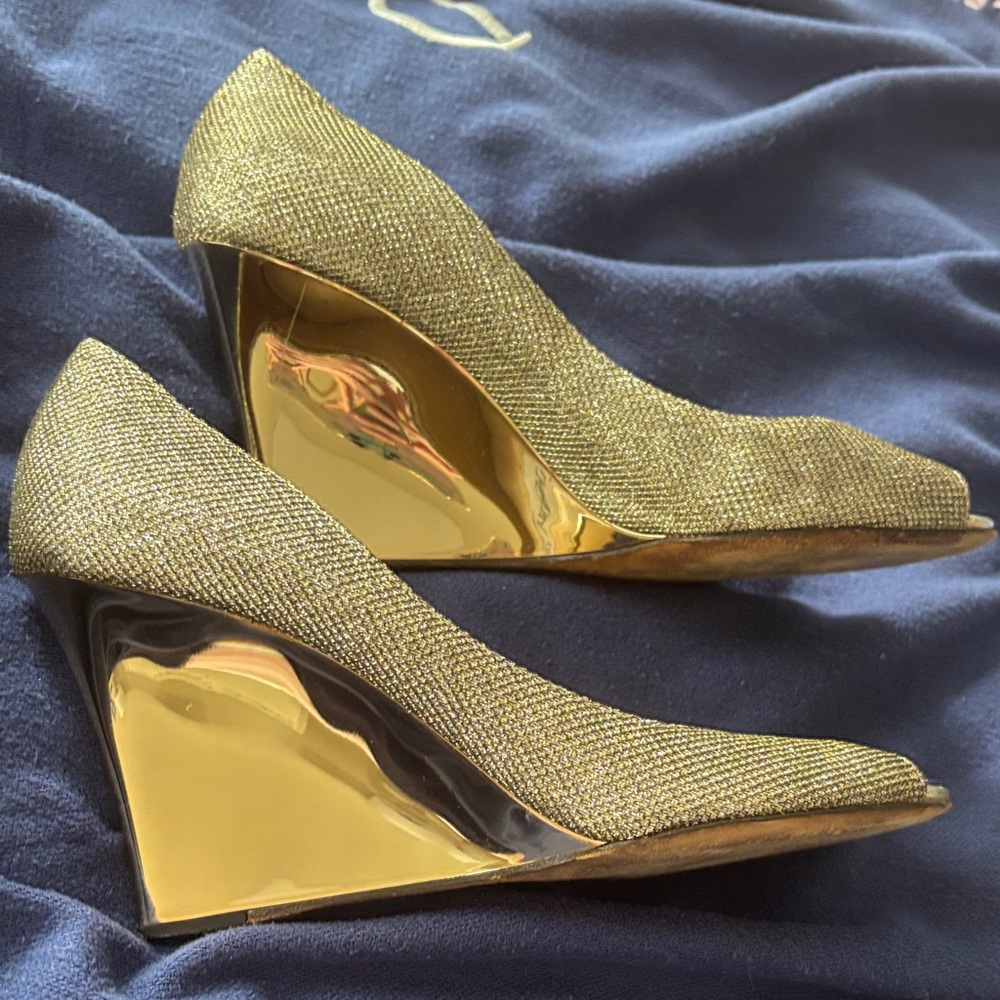 Jimmy Choo Gold Textured Wedges